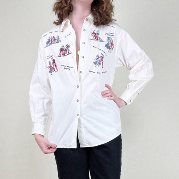 Vintage Embroidered Square Dance Western Cowgirl Country Button Up Shirt Blouse - Picture 3 of 12